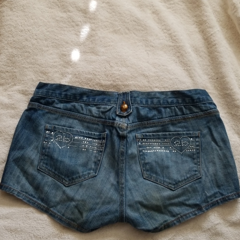 Bebe Rhinestone Denim Shorts